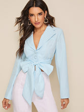 Load image into Gallery viewer, Solid Notched Neck Tie Front Blazer