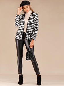 Houndstooth Dual Pocket Contrast Binding Coat