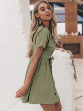 Load image into Gallery viewer, Simplee Button Front Tie Waist Tea Dress