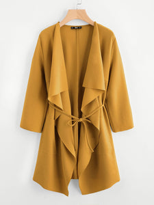 Waterfall Collar Pocket Front Wrap Coat