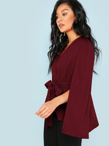 Surplice Neck Tie Waist Cape Coat