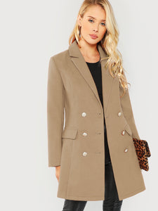 Double Breasted Notched Neck Solid Coat