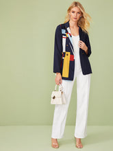 Load image into Gallery viewer, Color-block Notched Neck Belted Blazer