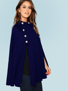 Double Button Mock Poncho Coat