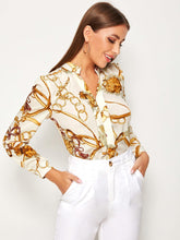 Load image into Gallery viewer, Chain Print Longline Sleeve Blouse