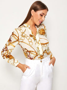 Chain Print Longline Sleeve Blouse