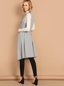 Bow Tie Waist Longline Belted Vest Coat