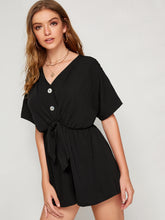 Load image into Gallery viewer, Buttoned Front Tie Front Romper