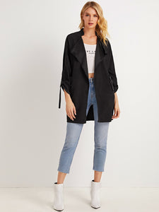 Zip Detail Waterfall Collar Trench Coat