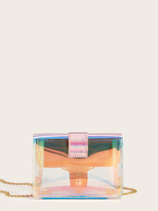 Buckle Detail Iridescent Chain Crossbody Bag