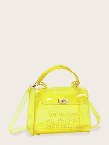 Slogan Print Flap Satchel Bag