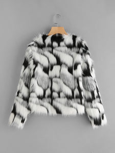 Two Tone Faux Fur Open Front Coat