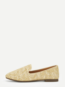 Straw Detail Slip On Flats