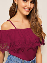 Load image into Gallery viewer, Cold Shoulder Guipure Lace Trim Top