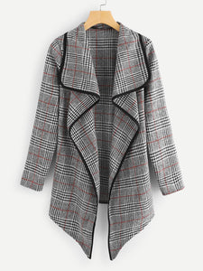 Plaid Waterfall Neck Jacket