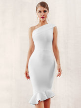 Load image into Gallery viewer, Adyce Zip Back One Shoulder Fishtail Hem Bodycon Dress