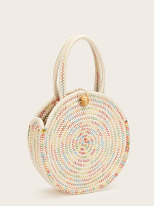 Ball Decor Weave Round Satchel Bag