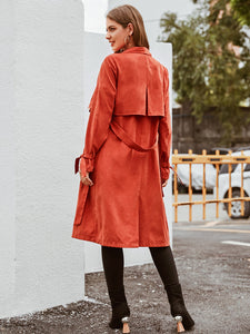 Waterfall Collar Tie Sleeve Belted Trench Coat