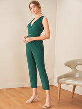 Load image into Gallery viewer, Surplice Neck Buckle Belted Slant Pocket Jumpsuit