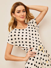 Load image into Gallery viewer, 60s Polka Dot Ring Belted Skater Dress