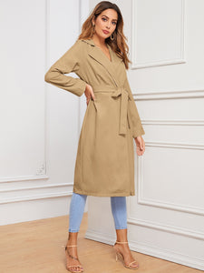 Lapel Collar Self Tie Trench Coat