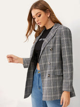 Load image into Gallery viewer, Notch Collar Double Breasted Plaid Blazer