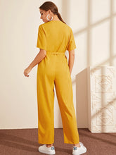 Load image into Gallery viewer, Zip Up Flap Pocket Patched Wide Leg Jumpsuit