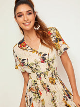 Load image into Gallery viewer, Botanical Print Shirred Waist Button Front Dress