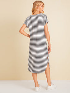 Black And White Striped Tee Dress