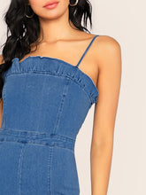 Load image into Gallery viewer, Ruffle Trim Sleeveless Wide Leg Denim Jumpsuit