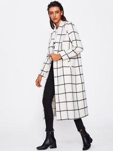 Drape Collar Grid Longline Coat