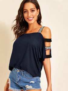 Cut-out Shoulder Top With Aztec Strap