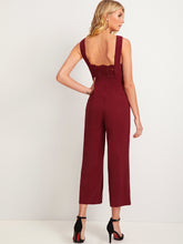 Load image into Gallery viewer, Solid Lace Insert Surplice Neck Zip Side Jumpsuit