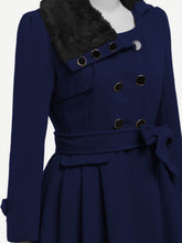 Load image into Gallery viewer, Contrast Faux Fur Collar Double Layered Hem Coat