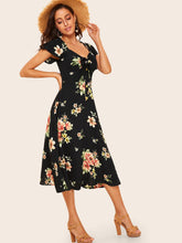 Load image into Gallery viewer, 40s Knot Front Flower Print Dress