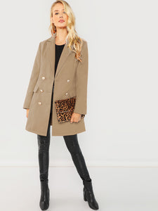 Double Breasted Notched Neck Solid Coat