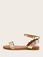 Load image into Gallery viewer, Scalloped Ankle Strap Flat Sandals