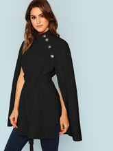 Load image into Gallery viewer, Button Front Self Belted Cape Coat