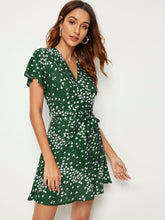 Load image into Gallery viewer, Surplice Ditsy Floral Belted Dress