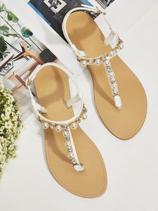 Faux Pearl Decor Toe Post Sandals