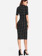 Load image into Gallery viewer, Mock Neck Grid Fitted Dress