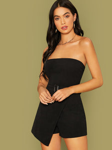 Solid Belted Tube Skort Romper