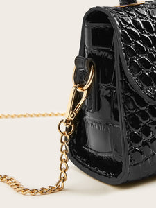 Croc Embossed Chain Flap Satchel Bag