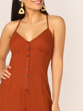 Load image into Gallery viewer, Crisscross Back Buttoned Front Wide Leg Jumpsuit