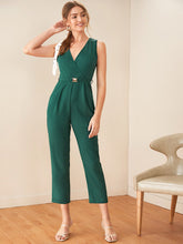 Load image into Gallery viewer, Surplice Neck Buckle Belted Slant Pocket Jumpsuit