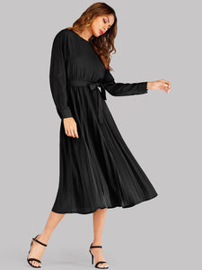 Self Tie Pleated Midi Dress