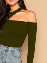 Load image into Gallery viewer, Asymmetric Cutout Neck Ribbed T-shirt