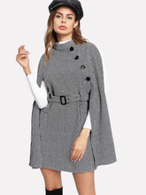 Load image into Gallery viewer, Self Belted Houndstooth Cape Coat