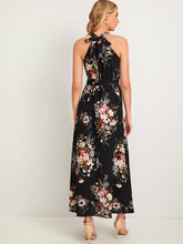 Load image into Gallery viewer, Floral Print Tie Back Belted Maxi Dress