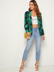 Notch Collar Tropical Print Blazer